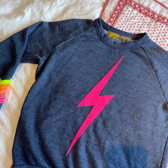 Aviator Nation - Bolt Stitch Chevron 5 Crew Sweatshirt in Heather Navy/Neon - Picture 1 of 4